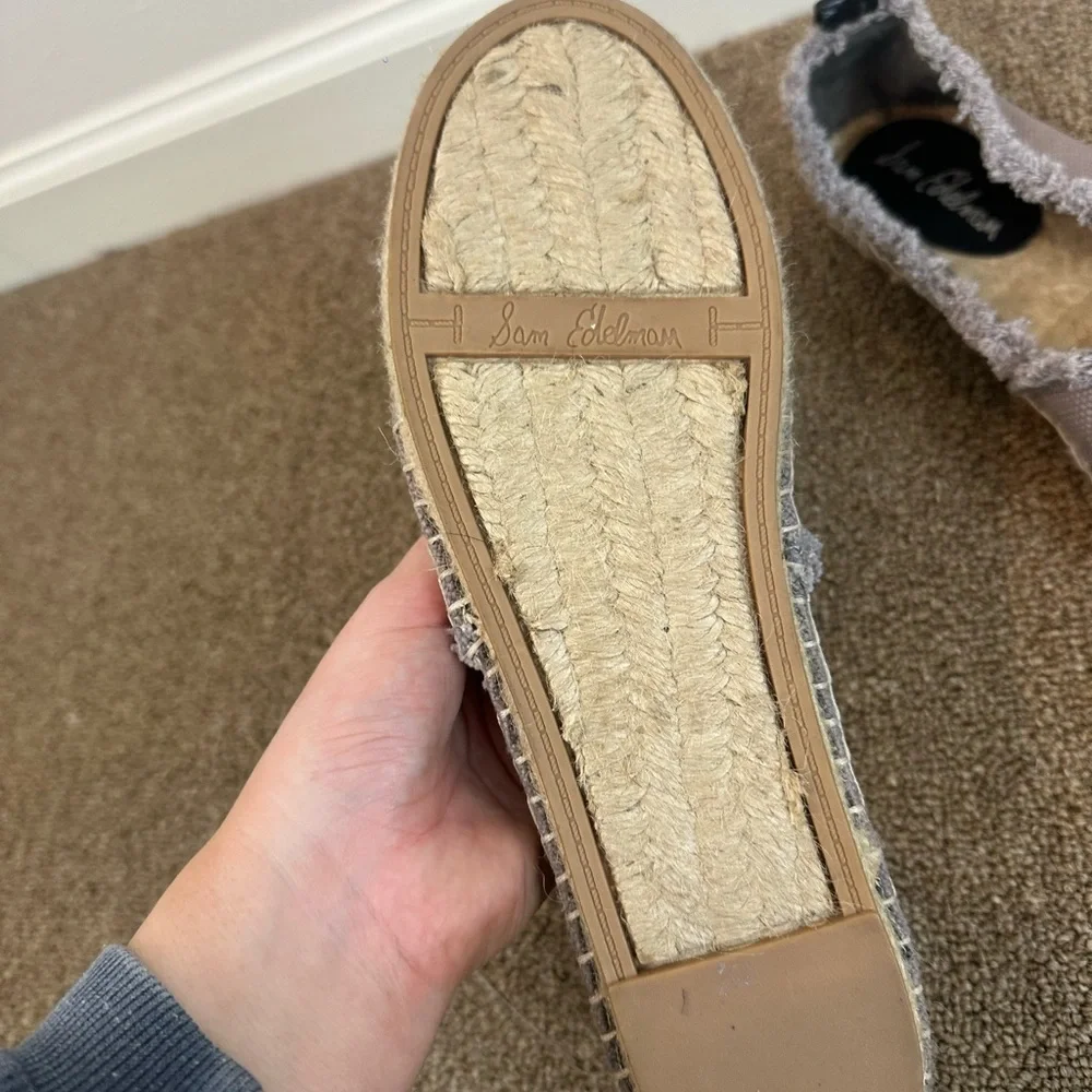 Sam Edelman Gray Fringe Logo Espadrille Flats with Black Croc Toe Size 10